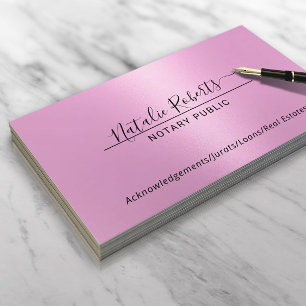 Carte De Visite Script minimaliste Notaire Public Signature Pink