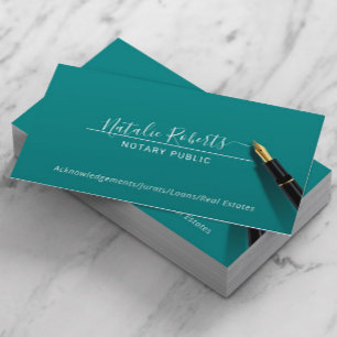 Carte De Visite Script minimaliste Public Notaire Élégant Turquois