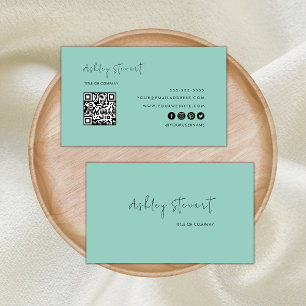 Carte De Visite Script minimaliste Qr Code Professional Seafoam