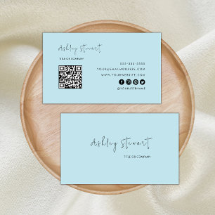 Carte De Visite Script minimaliste Qr Code professionnel bleu clai
