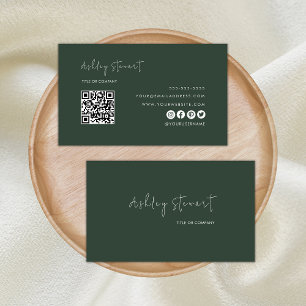 Carte De Visite Script minimaliste Qr Code Professionnel Vert fonc