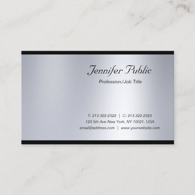 Carte De Visite Script moderne de glamour Silver Luxe à la mode (Devant)