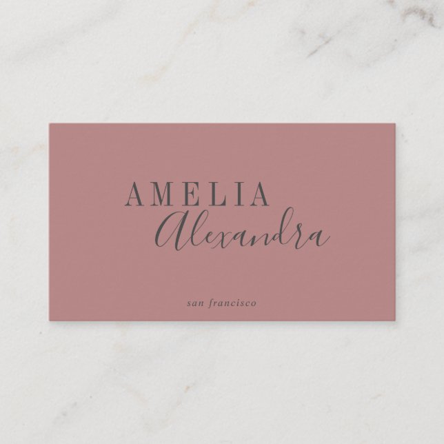 Carte De Visite Script moderne Dusty Rose gris personnalisé Boho c (Devant)