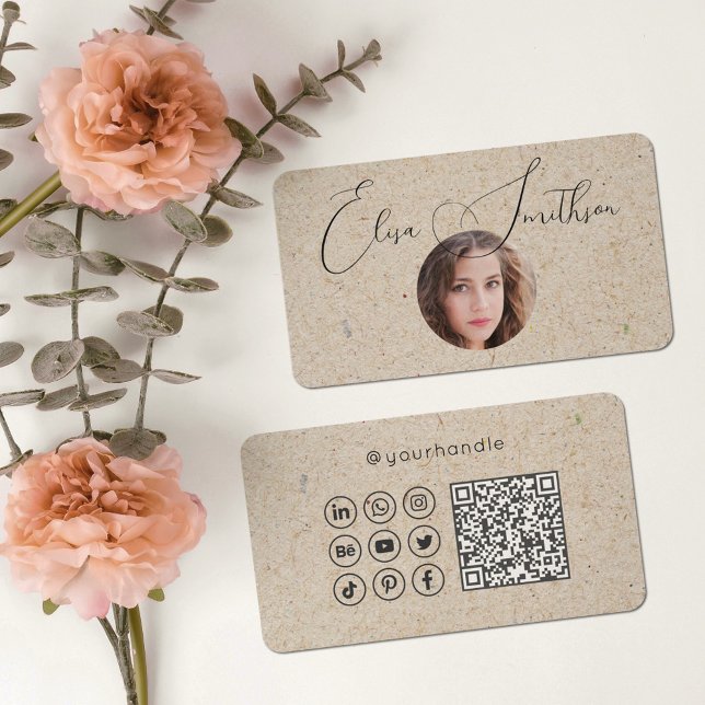 Carte De Visite Script Moderne Médias Sociaux QR Code Ajouter votr (Créateur téléchargé)