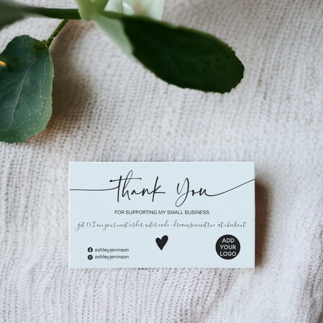 Carte De Visite Script moderne noir bleu turquoise ordre merci (Modern script black teal blue order thank you business card)
