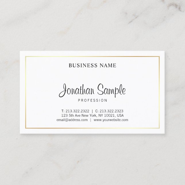 Carte De Visite Script moderne Professionnel élégant Plain Gold Lu (Devant)