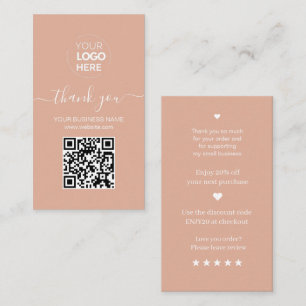 Carte De Visite Script moderne QR Code Merci de commande rose