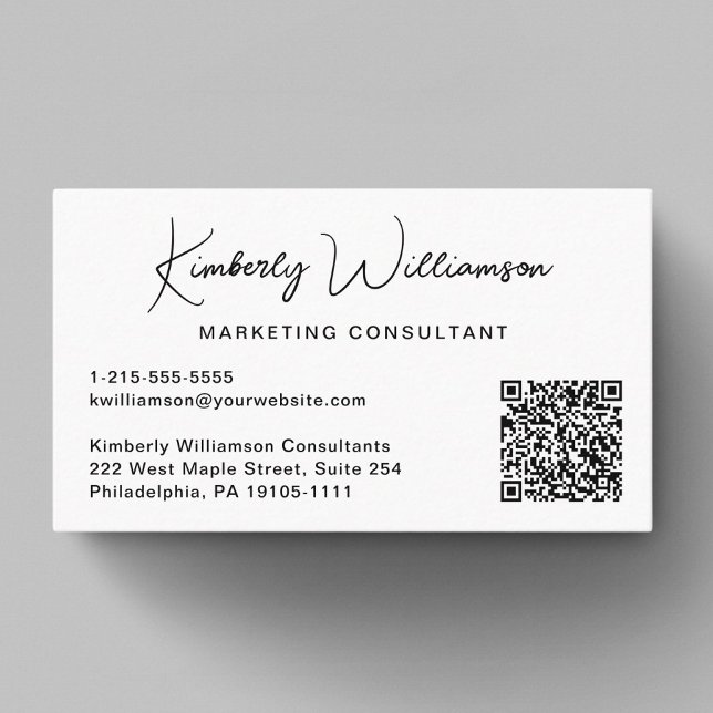 Carte De Visite Script moderne QR Code Professionnel (Capture attention, make connections, and leave a lasting impression with our modern QR business card)