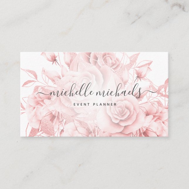 Carte De Visite Script moderne Rose floral simple  (Devant)