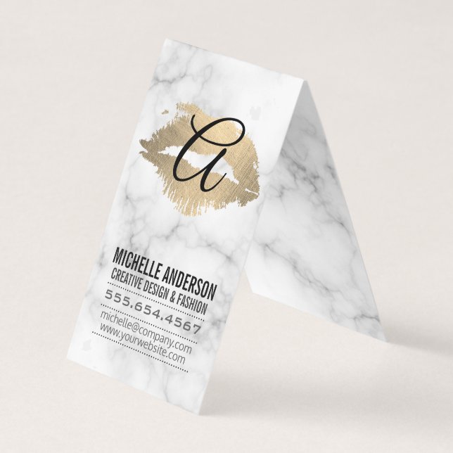 Carte De Visite Script Monogram Gold Kiss Stain Marque (Devant)