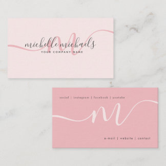 Carte De Visite Script Monogramme minimal rose pâle