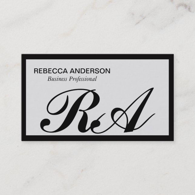 Carte De Visite Script monogramme noir | gris clair | Bordure noir (Devant)