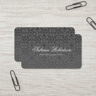 Carte De Visite Script Motif ornemental en argent Black Faux