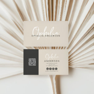 Carte De Visite Script naturel minimal moderne boho QRcode