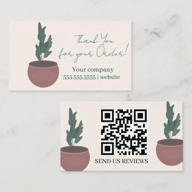 Carte De Visite Script Plante Merci (Devant / Derrière)