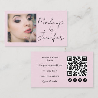 Carte De Visite Script rose vif Icône sociale Code QR maquillage p