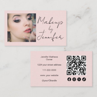 Carte De Visite Script rose vif Icône sociale Code QR maquillage p