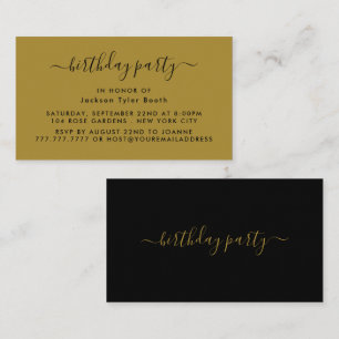 Carte De Visite Script simple - Billet d'anniversaire noir et or