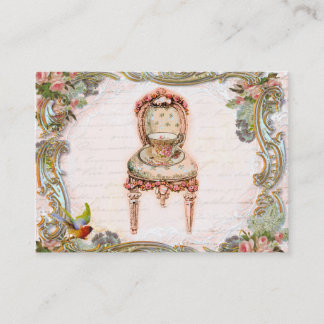 Carte De Visite Scrolls élégants et roses roses roses et Teacup