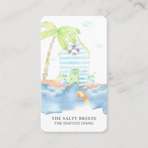 Carte De Visite *~* Sea Shack Ring Buoy Fish Palm Dining Beach