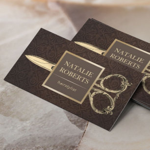 Carte De Visite Sèche-cheveux Gold Scisseuse Vintage Damas 