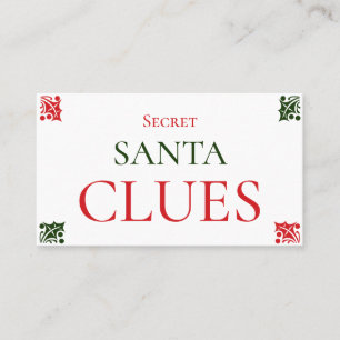 Carte De Visite Secret Père Noël Clues Christmas jeu d'échange de 