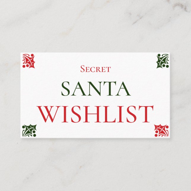 Carte De Visite Secret Père Noël Wishlist Christmas Gift Exchange (Devant)