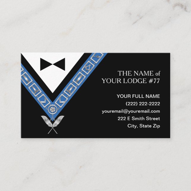 Carte De Visite Secrétaire maçonnique Freemason Officier Bijoux (Devant)