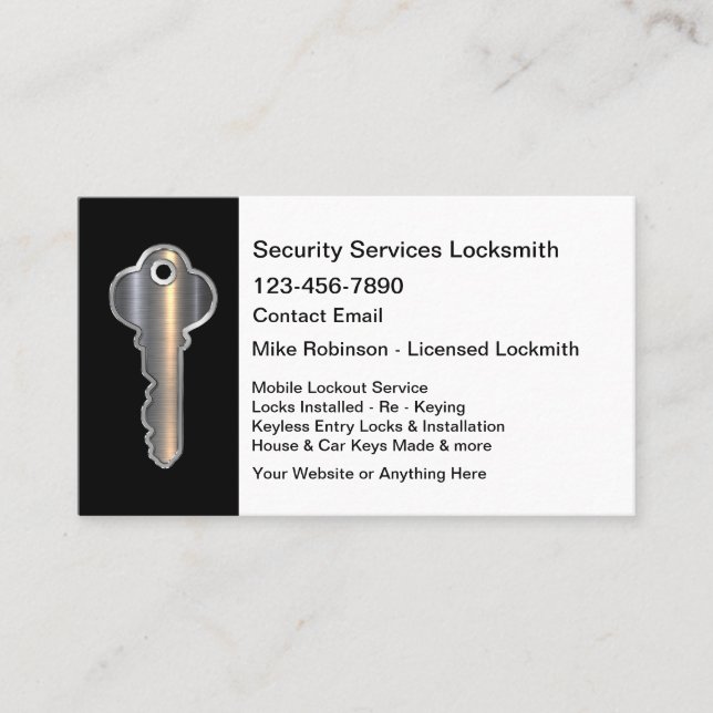 Carte De Visite Sécurité Locksmith Metallic House Thème clé (Devant)