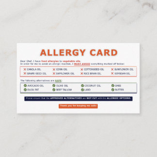 Carte De Visite Seed Oil Allergy Card