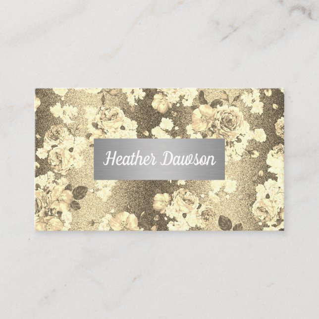 Carte De Visite Sequin Parties scintillant or motif floral (Devant)