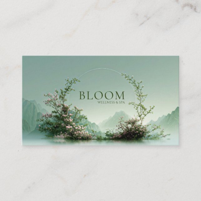 Carte De Visite Serene Misty Lake Pink Floral Arch Mountain Zen (Devant)