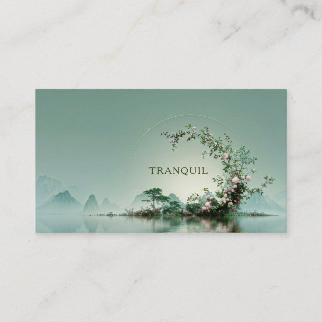 Carte De Visite Serene Misty Lake Pink Floral Arch Mountain Zen (Devant)