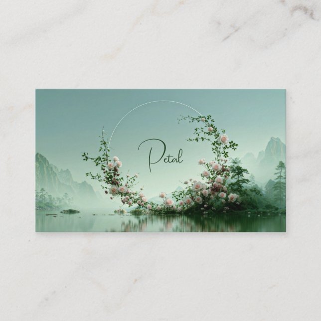 Carte De Visite Serene Misty Lake Pink Rose Floral Arch Mountain (Devant)