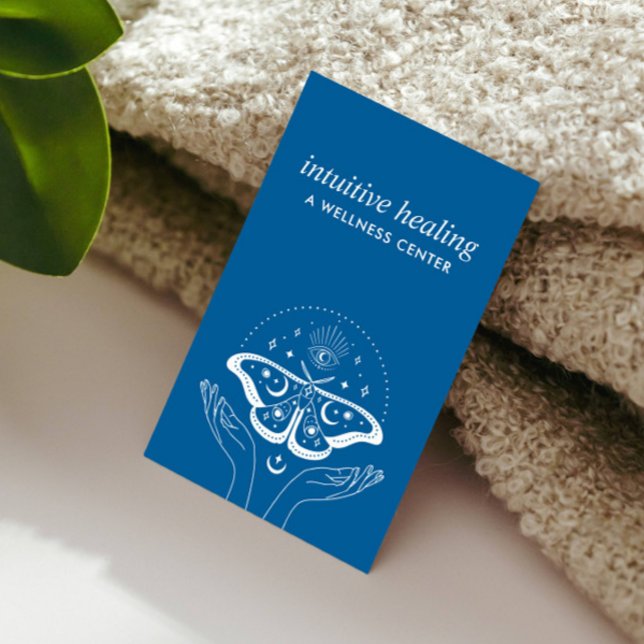 Carte De Visite Sérénité Lune : Embrassez les mains de guérison bl (yoga holistic wellness meditation centre hands opened moon phases evil eye)