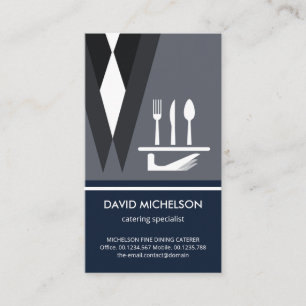 Carte De Visite Serveur alimentaire Creative Grey Suit Cutlery Wai