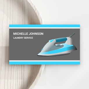 Carte De Visite Service de blanchisserie en fer à vapeur bleu