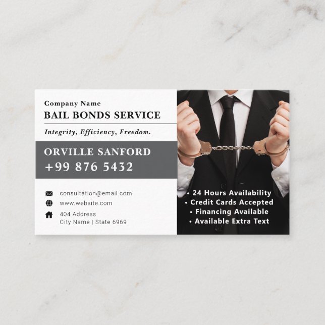 Carte De Visite Service de cautions de cautionnement | Élégant bla (Devant)