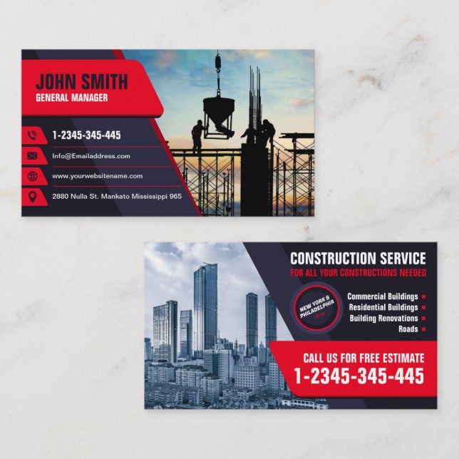 Carte De Visite Service De Construction, Immeuble, Rénovation (Devant / Derrière)