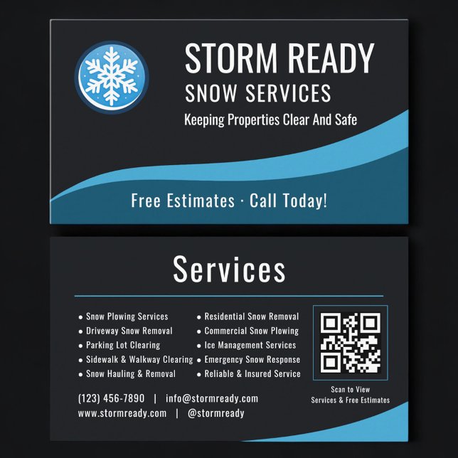 Carte De Visite Service de déneigement Code QR Professionnel  (Créateur téléchargé)