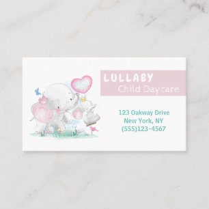 Carte De Visite Service de garde d'enfants Elephants aquarelles