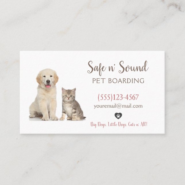 Carte De Visite Service De Garde D'Enfants Pour Animaux De Compagn (Devant)