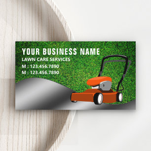 Carte De Visite Service de jardinage Orange Lawn Mower Coupe de ga