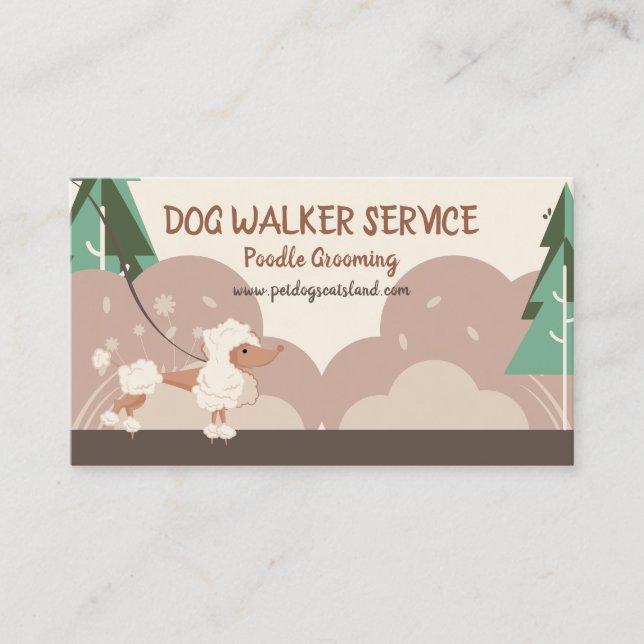 Carte De Visite Service de marcheur de chiens de caniche en collie (Devant)