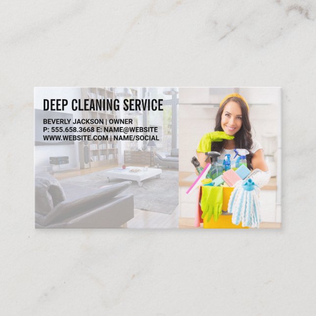 Carte De Visite Service de ménage | Nettoyante femme souriante (Devant)