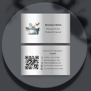 Carte De Visite Service de nettoyage argent code QR médias sociaux