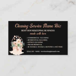 Carte De Visite Service de nettoyage Bleu beige Floral Janitorial