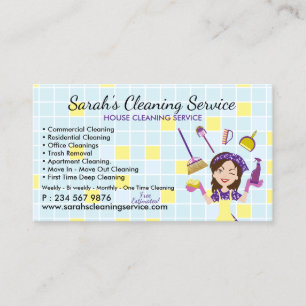 Carte De Visite Service de nettoyage Blue Maid Janitorial Girl