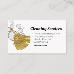 Carte De Visite Service de nettoyage Bubbles d'or du ménage