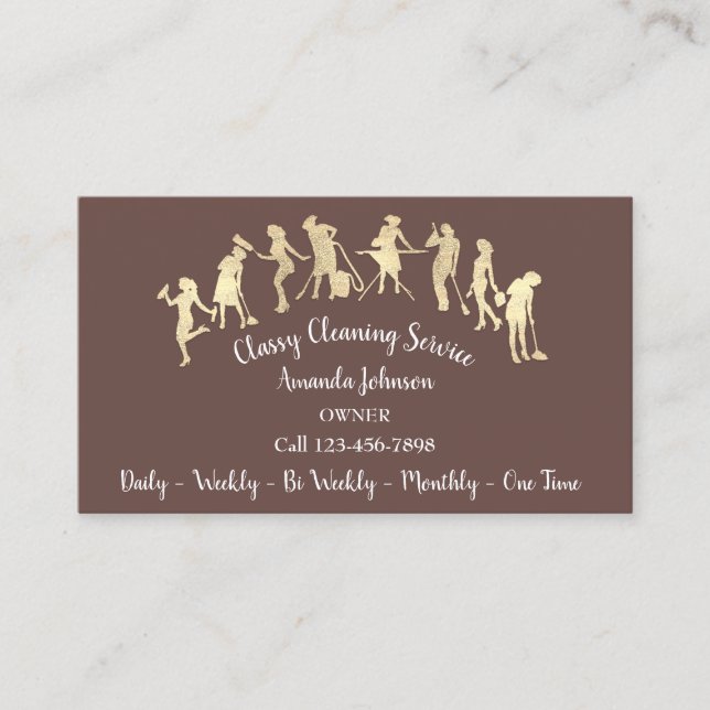 Carte De Visite Service de nettoyage classique Logo Gold Maid Brow (Devant)